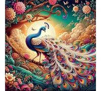 Umfarvt Diamond Painting Kits,5D Flor de pavo real diamond paintings Manualidades para Adultos,DIY Round Cristal Rhinestones Bordado Punto de Cruz Diamante painting kits para Decor de Pared 60x60cm