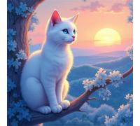 Umfarvt Diamond Painting Kits,5D Gato Atardecer diamond paintings Manualidades para Adultos,DIY Square Cristal Rhinestones Bordado Punto de Cruz Diamante Painting Kits para Decor de Pared 70x70cm