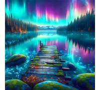 Umfarvt Diamond Painting Kits,5D Lago Aurora diamond paintings Manualidades para Adultos,DIY Square Cristal Rhinestones Bordado Punto de Cruz Diamante painting kits para Decor de Pared 70x70cm