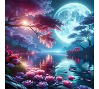 Umfarvt Diamond Painting Kits,5D Lago Moon diamond paintings Manualidades para Adultos,DIY Square Cristal Rhinestones Bordado Punto de Cruz Diamante Painting Kits para Decor de Pared 30x30cm
