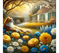 Umfarvt Diamond Painting Kits,5D Patio de gatos diamond paintings Manualidades para Adultos,DIY Round Cristal Rhinestones Bordado Punto de Cruz Diamante Painting Kits para Decor de Pared 80x80cm