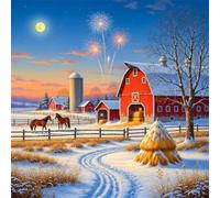Umfarvt Diamond Painting Kits,5D Winter Farm diamond paintings Manualidades para Adultos,DIY Round Cristal Rhinestones Bordado Punto de Cruz Diamante Painting Kits para Decor de Pared 50x50cm