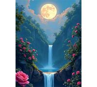 Umfarvt Moon Waterfall Rose Diamond Painting Kits for Adults Beginners 50x70cm 5D Round Gem Crafts,diamond art painting Kit DIY Crystal Cross Stitch Gifts Home Wall Decoration