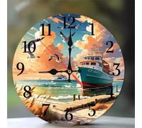 Umfarvt Reloj de Pared Barco Gaviota, 15cm Reloj de Pared Silencioso con Movimiento de Cuarzo, Números Arábigos, Fácil de Leer, Relojes Decorativo Redonda para Cocina Dormitorio Sala de Estar