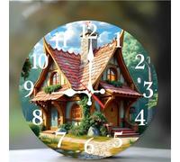 Umfarvt Reloj de Pared Cabaña del Bosque, 25cm Reloj de Pared Silencioso con Movimiento de Cuarzo, Números Arábigos, Fácil de Leer, Relojes Decorativo Redonda para Cocina Dormitorio Sala de Estar