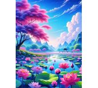 Umfarvt Tree Lotus Lake Diamond Painting Kits for Adults Beginners 50x70cm 5D Square Gem Crafts,diamond art painting Kit DIY Crystal Cross Stitch Gifts Home Wall Decoration
