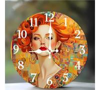 Umfarvt Wall Clock 10Inch, Arabic Numeral Round Wall Hanging Clock with Ultra-Quiet Movement Quartz, Battery Operated Silent Wall Clocks for Bedroom Office Living Room Classroom(Fashion Lady)