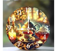 Umfarvt Wall Clock 10Inch, Arabic Numeral Round Wall Hanging Clock with Ultra-Quiet Movement Quartz, Battery Operated Silent Wall Clocks for Bedroom Office Living Room Classroom(Romantic Lemon Tea)