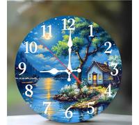 Umfarvt Wall Clock 10Inch, Arabic Numeral Round Wall Hanging Clock with Ultra-Quiet Movement Quartz, Battery Operated Silent Wall Clocks for Bedroom Office Living Room Classroom(Country Night)