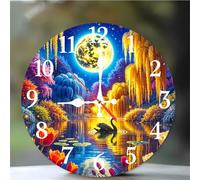 Umfarvt Wall Clock 10Inch, Arabic Numeral Round Wall Hanging Clock with Ultra-Quiet Movement Quartz, Battery Operated Silent Wall Clocks for Bedroom Office Living Room Classroom(Moon Night Scenery)