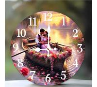 Umfarvt Wall Clock 12Inch, Arabic Numeral Round Wall Hanging Clock with Ultra-Quiet Movement Quartz, Battery Operated Silent Wall Clocks for Bedroom Office Living Room Classroom(Couples Boat)