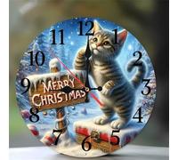 Umfarvt Wall Clock 14Inch, Arabic Numeral Round Wall Hanging Clock with Ultra-Quiet Movement Quartz, Battery Operated Silent Wall Clocks for Bedroom Office Living Room Classroom(Thinking Cat)