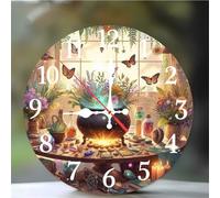 Umfarvt Wall Clock 14Inch, Arabic Numeral Round Wall Hanging Clock with Ultra-Quiet Movement Quartz, Battery Operated Silent Wall Clocks for Bedroom Office Living Room Classroom(Magical Plants)