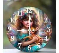 Umfarvt Wall Clock 14Inch, Arabic Numeral Round Wall Hanging Clock with Ultra-Quiet Movement Quartz, Battery Operated Silent Wall Clocks for Bedroom Office Living Room Classroom(Cute Girl)