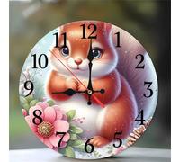 Umfarvt Wall Clock 16Inch, Arabic Numeral Round Wall Hanging Clock with Ultra-Quiet Movement Quartz, Battery Operated Silent Wall Clocks for Bedroom Office Living Room Classroom(Flower Squirrel)