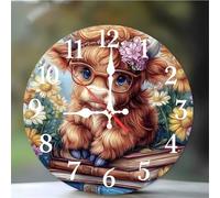 Umfarvt Wall Clock 6Inch, Arabic Numeral Round Wall Hanging Clock with Ultra-Quiet Movement Quartz, Battery Operated Silent Wall Clocks for Bedroom Office Living Room Classroom(Daisy Cattle)