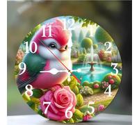 Umfarvt Wall Clock 6Inch, Arabic Numeral Round Wall Hanging Clock with Ultra-Quiet Movement Quartz, Battery Operated Silent Wall Clocks for Bedroom Office Living Room Classroom(Garden Pink Birds)