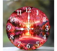 Umfarvt Wall Clock 8Inch, Arabic Numeral Round Wall Hanging Clock with Ultra-Quiet Movement Quartz, Battery Operated Silent Wall Clocks for Bedroom Office Living Room Classroom(Sunset Scenery)