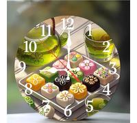 Umfarvt Wall Clock 8Inch, Arabic Numeral Round Wall Hanging Clock with Ultra-Quiet Movement Quartz, Battery Operated Silent Wall Clocks for Bedroom Office Living Room Classroom(Tea Pastries)