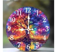 Umfarvt Wall Clock 8Inch, Arabic Numeral Round Wall Hanging Clock with Ultra-Quiet Movement Quartz, Battery Operated Silent Wall Clocks for Bedroom Office Living Room Classroom(Tree of Life)