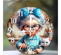 Umfarvt Wall Clock 8Inch, Arabic Numeral Round Wall Hanging Clock with Ultra-Quiet Movement Quartz, Battery Operated Silent Wall Clocks for Bedroom Office Living Room Classroom(Kitchen Grandma)