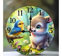 Umfarvt Wall Clock 8Inch, Arabic Numeral Round Wall Hanging Clock with Ultra-Quiet Movement Quartz, Battery Operated Silent Wall Clocks for Bedroom Office Living Room Classroom(Rabbit Birds)