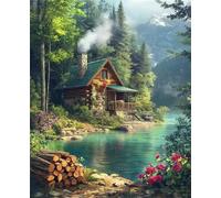 Umfarvt Woods House River Diamond Painting Kits for Adults Beginners 80x100cm 5D Square Gem Crafts,diamond art painting Kit DIY Crystal Cross Stitch Gifts Home Wall Decoration