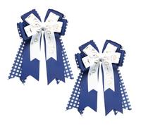 Umibow 2 moños ecuestres a cuadros para el pelo con moño para espectáculo de caballo, pasadores para el pelo hechos a mano, pinzas para el pelo para competiciones de equitación (blanco, azul marino)