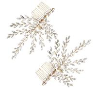 Umibow 2 peines para el pelo de boda con diamantes de imitación, tocado de novia brillante, peine lateral, accesorios para el cabello de boda para mujeres y niñas (dorado)