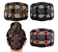 Umibow 3 peines mágicos elásticos para el cabello, doble peine, pinzas elásticas de madera con cuentas de flores, para hacer moños, peines laterales mágicos, accesorios de peinado para mujeres