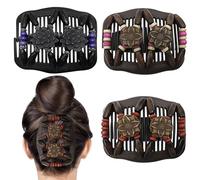Umibow 3 peines mágicos elásticos para el cabello, doble peine, pinzas elásticas de madera con cuentas de flores, para hacer moños, peines laterales mágicos, accesorios de peinado para mujeres
