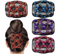 Umibow 4 peines mágicos elásticos para el cabello para mujer, doble peineta, pinzas elásticas de madera con cuentas para hacer moños, peines laterales mágicos para cabello rizado grueso y ondulado