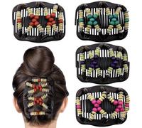 Umibow 4 peines mágicos elásticos para el cabello para mujer, doble peineta, pinzas elásticas de madera con cuentas para hacer moños, peines laterales mágicos para cabello rizado grueso y ondulado