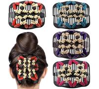 Umibow 4 peines mágicos elásticos para el cabello para mujer, doble peineta, pinzas elásticas de madera con cuentas para hacer moños, peines laterales mágicos para cabello rizado grueso y ondulado