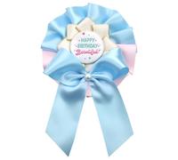 Umibow Pin de botón de feliz cumpleaños, lazo de cumpleaños, cinta de roseta, pin de insignia para niñas y mujeres, decoración de fiesta, 7.87 x 5.12 inches, cinta, hojalata, No es una piedra preciosa