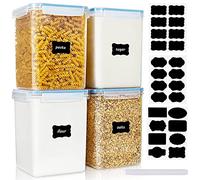 UMILKI 4pcs Botes Cocina Almacenaje, 5.2L Recipientes para Alimentos de Plástico con Etiquetas y Bolígrafo, Hermeticos Contenedores Cocina con Tapa Se Utilizapara Cereales,Pasta,Arroz,Harina,Granos
