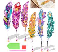 UMILKI 6pcs Marcapáginas de Pintura de Diamante 5D con Forma de Pluma, Diamante DIY Marcapáginas con Colgante de Diamantes que Fluye, Creativo Marcador de Libro de Pintura, Niños, Adultos
