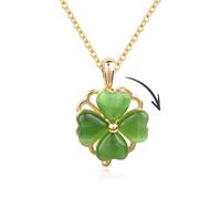 Umimiss Jade - Trébol de cuatro hojas, collar de jade para mujer, corazón de la suerte, colgante verde esmeralda, joyería de trébol de la suerte giratorio, regalos de buena suerte