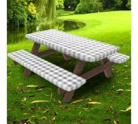 UMINEUX Mantel de Picnic con Fundas de Banco, Mantel Ajustable para mesas rectangulares de 6 pies, Parte Trasera de Franela de Vinilo con Borde elástico, para Fiestas y cenas al Aire Libre/Interior