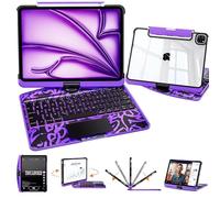 Uminy Funda con teclado para iPad Pro de 11 pulgadas (M4) 2024 - Soporte giratorio de 360° con teclado retroiluminado de 7 colores, cubierta protectora transparente, trackpad multitáctil y soporte