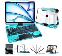 Uminy Funda con teclado para iPad Pro de 13 pulgadas (M4, 2024) - Soporte giratorio de 360° con teclado retroiluminado de 7 colores, cubierta protectora transparente, trackpad multitáctil y soporte