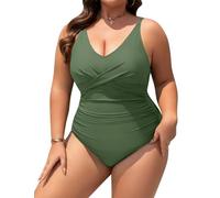 UMIPUBO Bañador Mujer Talla Grande Traje de Baño de Una Pieza Reductores Vientre Plano Cuello en V Sexy Push Up con Relleno con Ropa(Verde,XL)