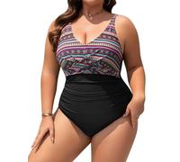 UMIPUBO Bañador Mujer Talla Grande Traje de Baño de Una Pieza Reductores Vientre Plano Cuello en V Sexy Push Up con Relleno con Ropa(Multicolor,L)