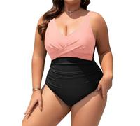 UMIPUBO Bañador Mujer Talla Grande Traje de Baño de Una Pieza Reductores Vientre Plano Cuello en V Sexy Push Up con Relleno con Ropa(Rosa,XXL)
