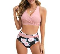 UMIPUBO Bikinis Mujer 2024 Talle Alto Push Up Traje de Baño Reductor Barriga Bañadores Sexy Talla Grande Ropa de Playa(Rosa,M)