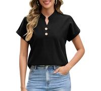 UMIPUBO Blusas Mujer Verano Manga Corta Cuello en V Camisas con Botón Elegante Camisetas Suelta Blusones Casual Básica Camisa Moda T Shirts Tunic Tops (Negro, S)