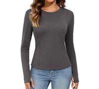 UMIPUBO Camiseta Termica Mujer Manga Larga Interior Deporte Camiseta de Forro Polar Térmica Basica Slim Fit Base Layer Crop Top Cuello Redondo Elegante T Shirt Ropa Termicas Running (Gris Oscuro, XL)
