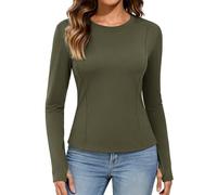 UMIPUBO Camiseta Termica Mujer Manga Larga Interior Deporte Camiseta de Forro Polar Térmica Basica Slim Fit Base Layer Crop Top Cuello Redondo Elegante T Shirt Termicas Running Gym (Verde Militar, XL)