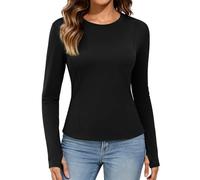 UMIPUBO Camiseta Termica Mujer Manga Larga Interior Deporte Camiseta de Forro Polar Térmica Basica Slim Fit Base Layer Crop Top Cuello Redondo Elegante T Shirt Ropa Termicas Running Gym (Negro, XXL)