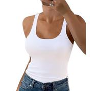 UMIPUBO Camiseta Tirantes Mujer sin Mangas Verano Camisetas Sexy Top Tank Cuello en U Elástica Elegante Casual Camisola Shirt Basicas Slim Fit Elástica Sólido Interior Elástico (Blanco, L)